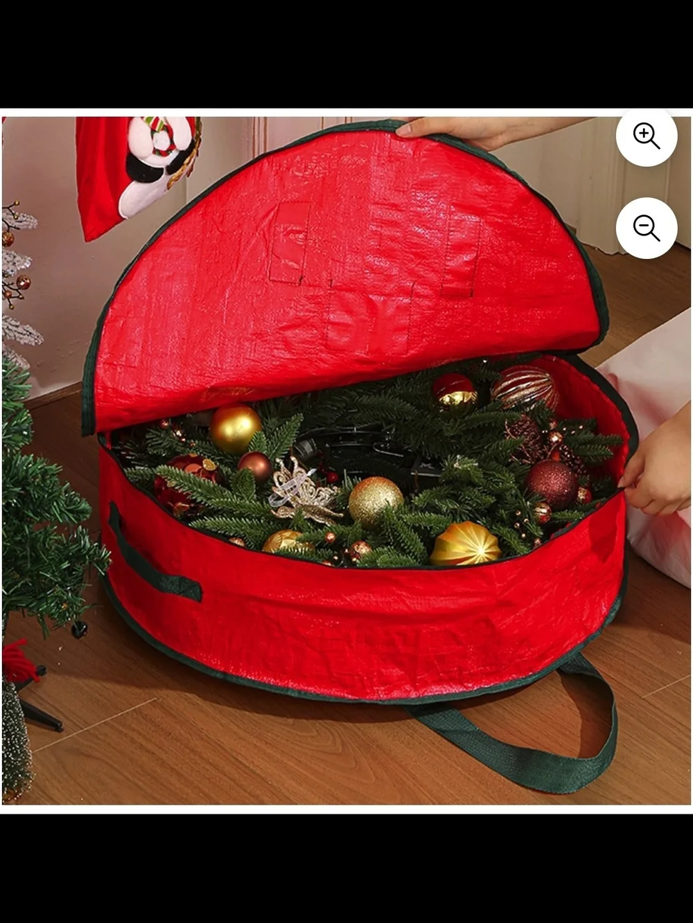 Mainstay Red Christmas Wreath Storage Bags with Green Trim